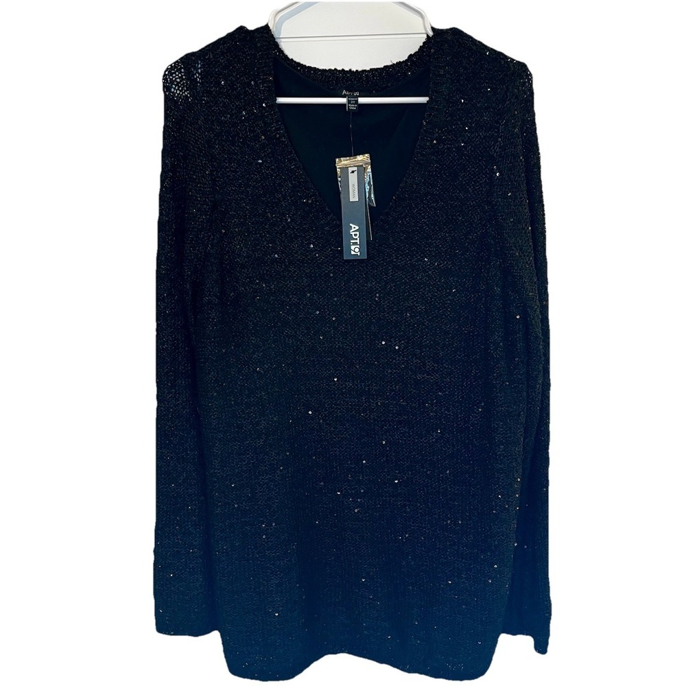 Sparkly Black Sequins Long Sleeve Sweater With Lining NWT Party Oversized XXL